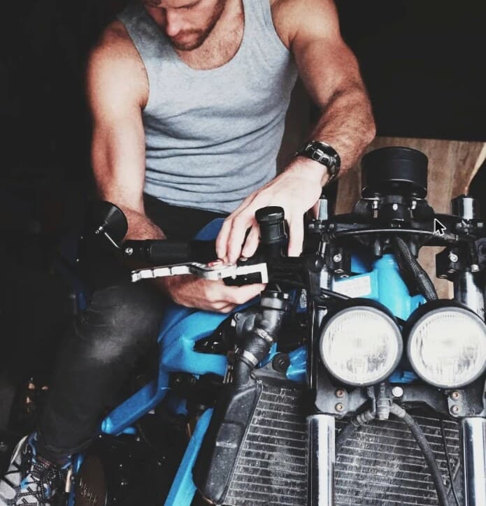 Travis Seera building a custom motorcycle